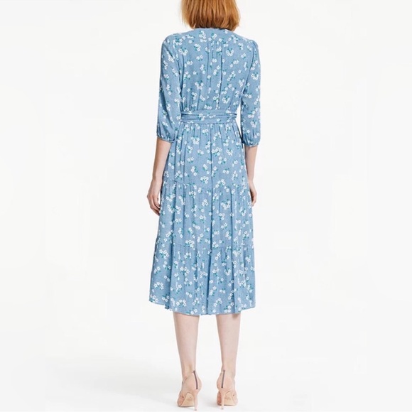 Boden Aurora Heron Blue Floral Midi Wrap ASO Kate Middleton Dress Size 8 - Picture 4 of 16